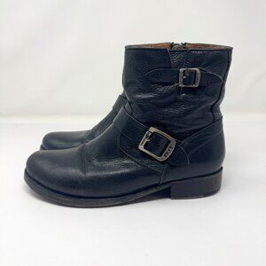 Frye Veronica Style Black Leather Buckle Moto Anke Boots Zipper US 8 1/2